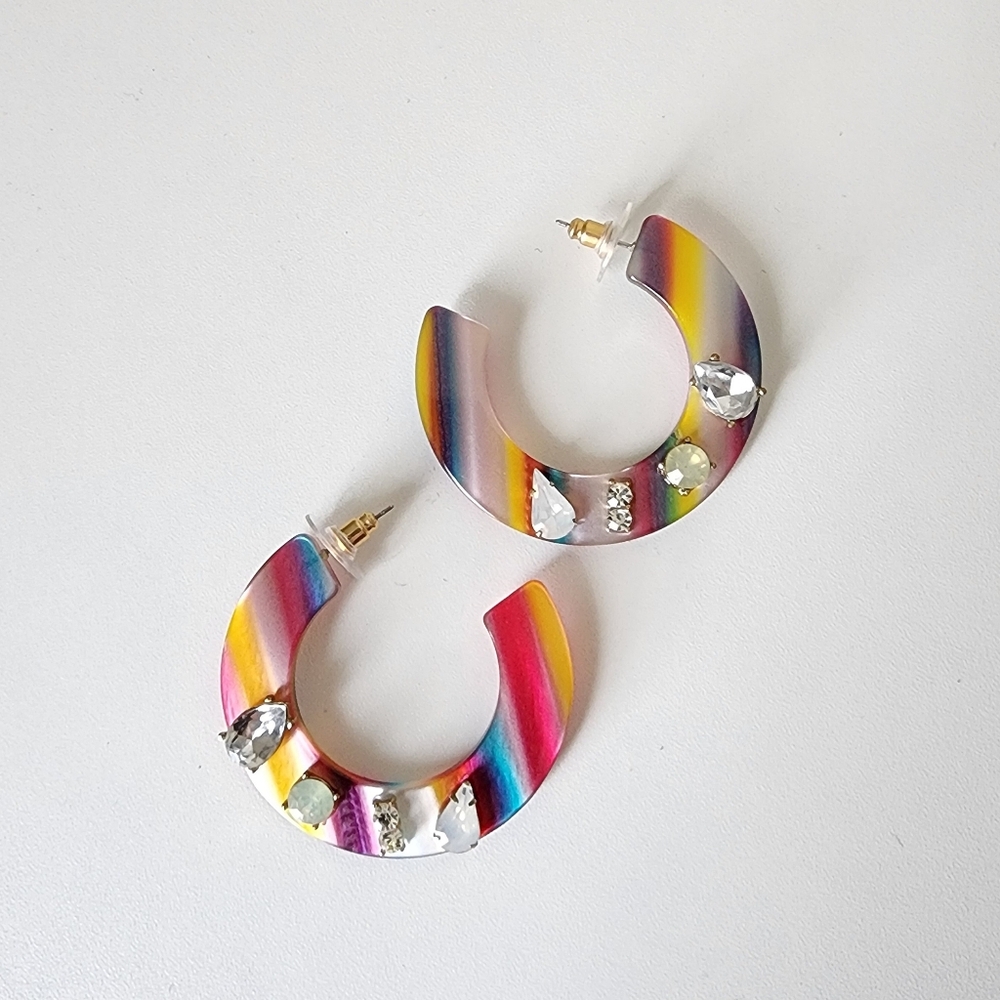 Large Rainbow Hoop Earrings